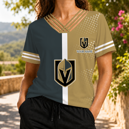 ELITE EDITION - NEW CUSTOMIZED NHL04 VGK VEGAS GOLDEN KNIGHTS V-NECK SHIRT