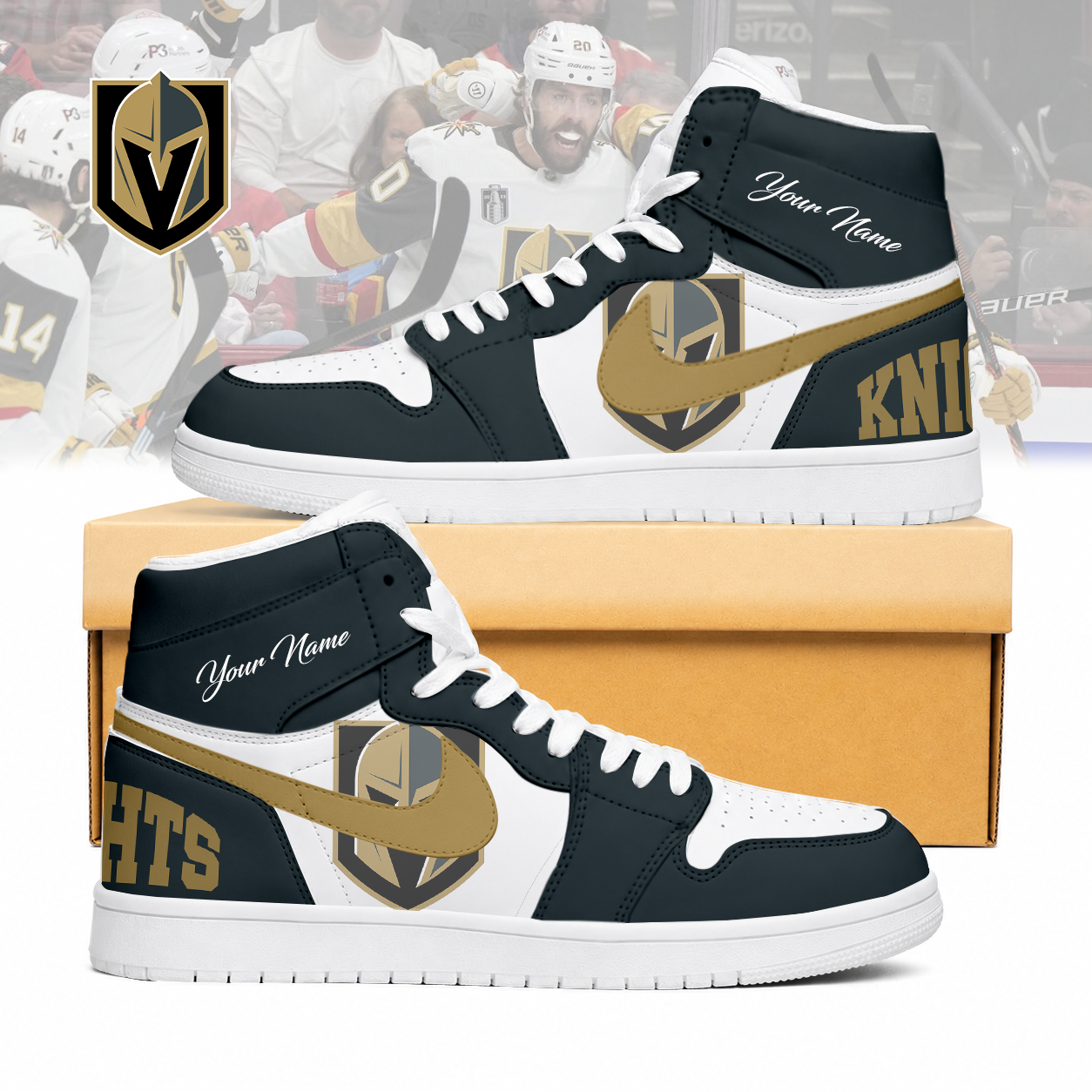 LIMITED EDITION - NEW CUSTOMIZED NHL04 VGK VEGAS GOLDEN KNIGHTS AIR JORDAN SNEAKERS