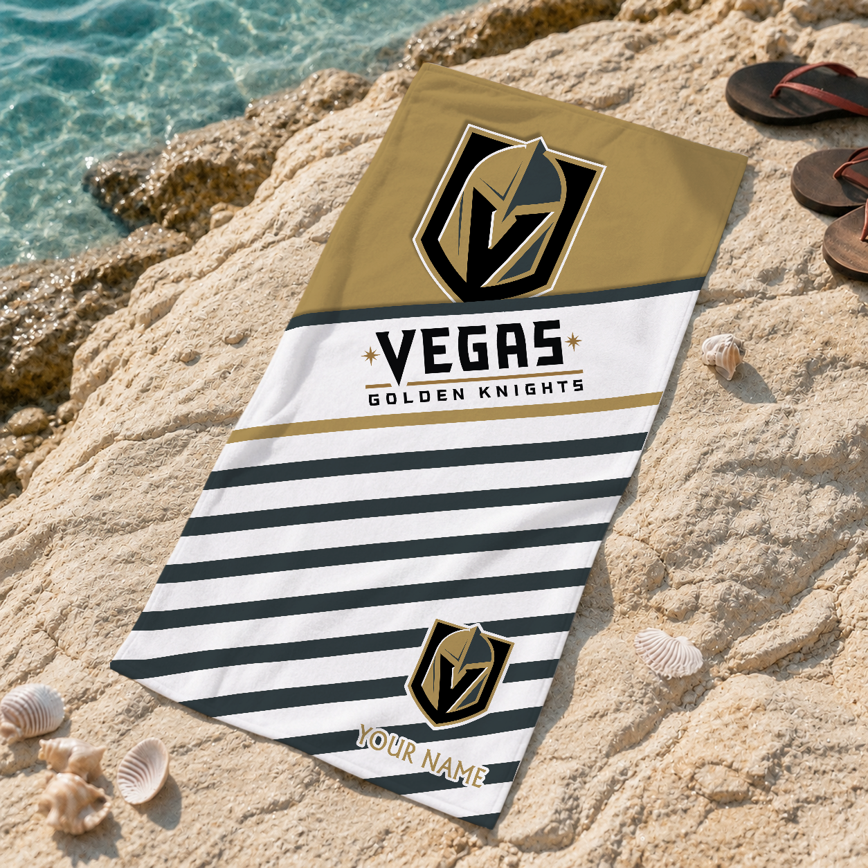 LIMITED EDITION - NEW CUSTOMIZED NHL04 VGK VEGAS GOLDEN KNIGHTS BEACH TOWEL