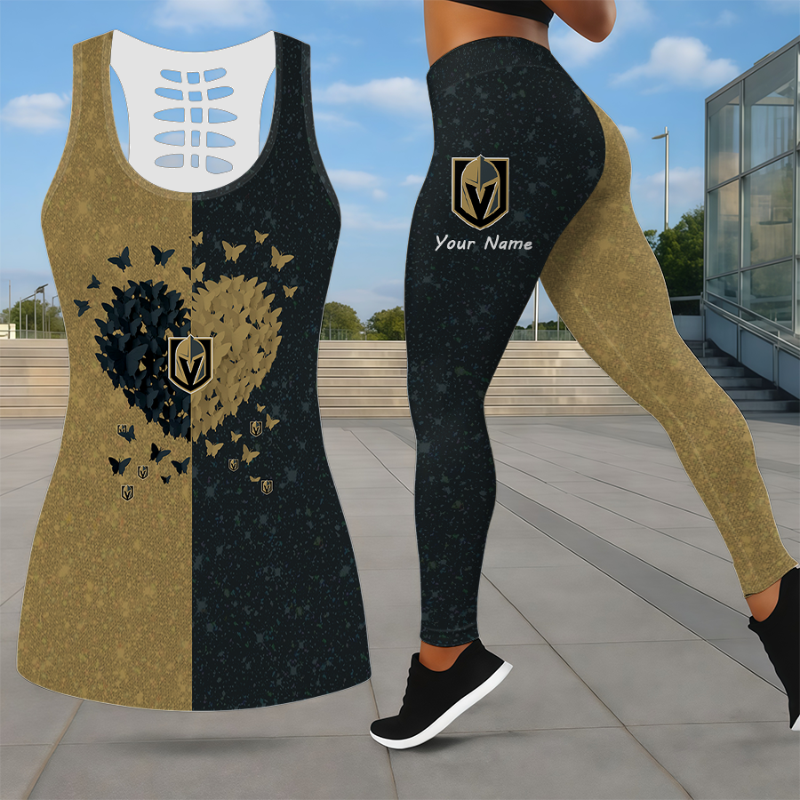 LIMITED EDITION - NEW CUSTOMIZED NHL04 VGK VEGAS GOLDEN KNIGHTS LEGGINGS & HOLLOW TANK TOP SET