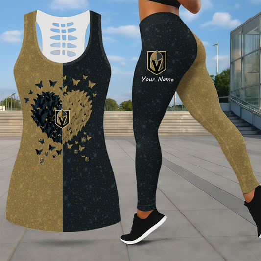 LIMITED EDITION - NEW CUSTOMIZED NHL04 VGK VEGAS GOLDEN KNIGHTS LEGGINGS & HOLLOW TANK TOP SET