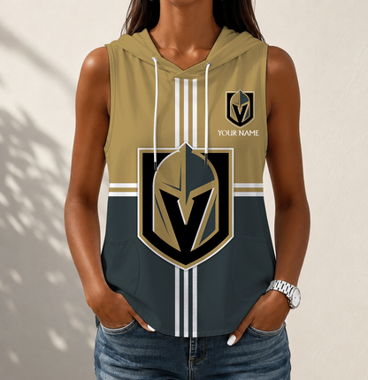 VIRAL EDITION - NEW CUSTOMIZED NHL04 VGK VEGAS GOLDEN KNIGHTS WOMEN'S SLEEVELESS HOODED POCKET TANK TOP