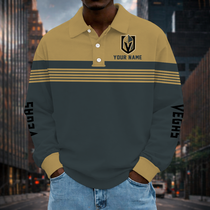 SPECIAL EDITION - NEW CUSTOMIZED NHL04 VGK VEGAS GOLDEN KNIGHTS MEN LONG SLEEVE POLO