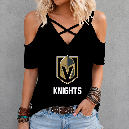 LIMITED EDITION - NEW CUSTOMIZED NHL04 VGK VEGAS GOLDEN KNIGHTS CRISS CROSS V-NECK TOP