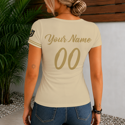 [SUPER SALE] NEW CUSTOMIZED NHL04 VGK VEGAS GOLDEN KNIGHTS WOMEN'S SHORT SLEEVE HENLEY T-SHIRT