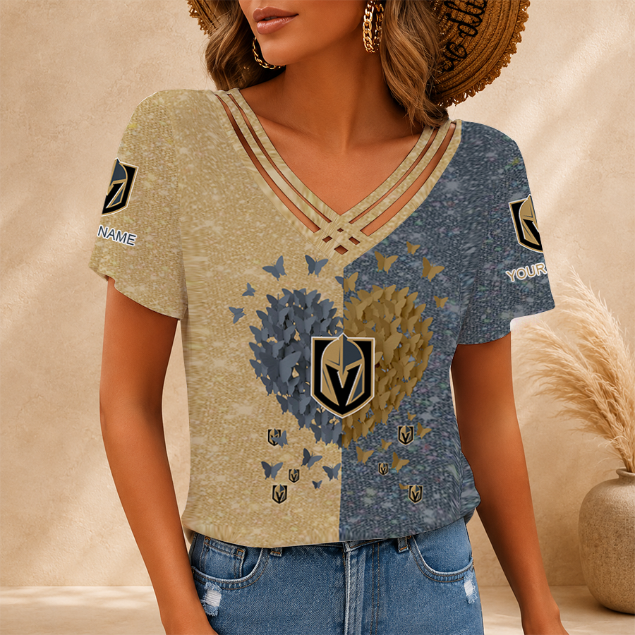 LIMITED EDITION - NEW CUSTOMIZED NHL04 VGK VEGAS GOLDEN KNIGHTS V-NECK SHIRT