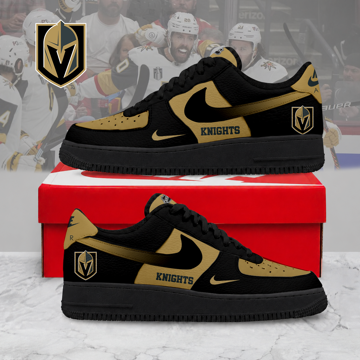 ELITE EDITION - NEW CUSTOMIZED NHL04 VGK VEGAS GOLDEN KNIGHTS AF1 SHOES