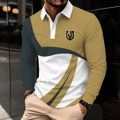 [SUPER SALE] NEW CUSTOMIZED NHL04 VGK VEGAS GOLDEN KNIGHTS MEN LONG SLEEVE POLO