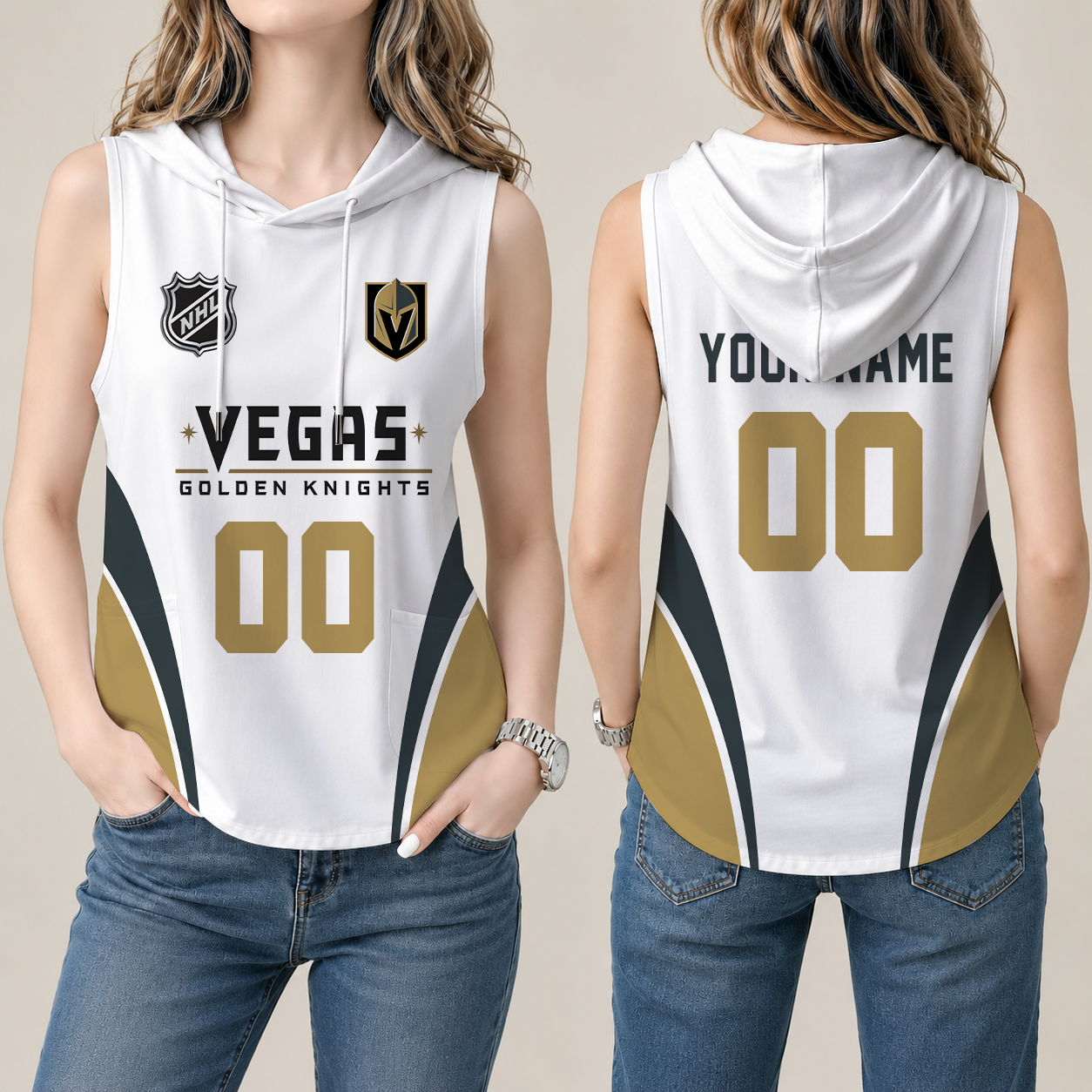 [SUPER SALE] NEW CUSTOMIZED NHL04 VGK VEGAS GOLDEN KNIGHTS WOMEN'S SLEEVELESS HOODED POCKET TANK TOP