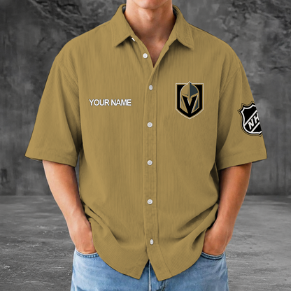 [SUPER SALE] NEW CUSTOMIZED NHL04 VGK VEGAS GOLDEN KNIGHTS SEERSUCKER BUTTON SHIRT