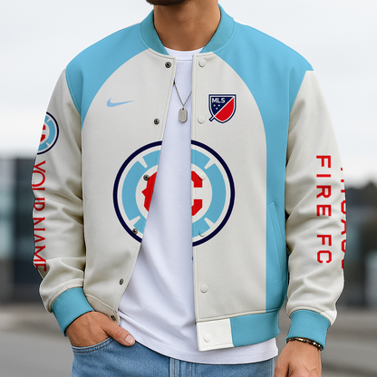 LIMITED EDITION - NEW CUSTOMIZED MLS04 CCF CCG FIRE FC SATIN VARSITY & BASEBALL JACKET