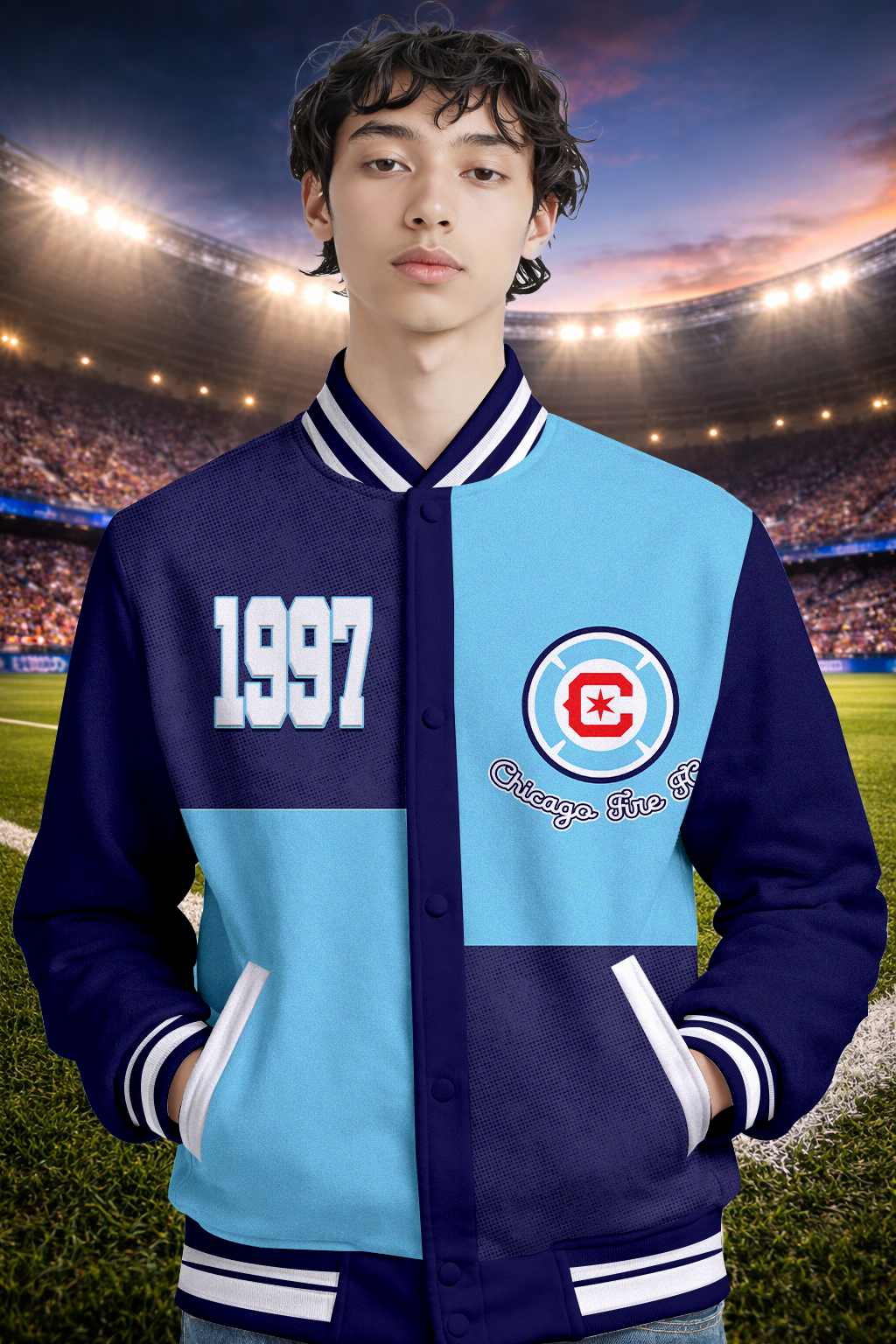 LIMITED EDITION - NEW CUSTOMIZED MLS04 CCF CCG FIRE FC SATIN VARSITY & BASEBALL JACKET