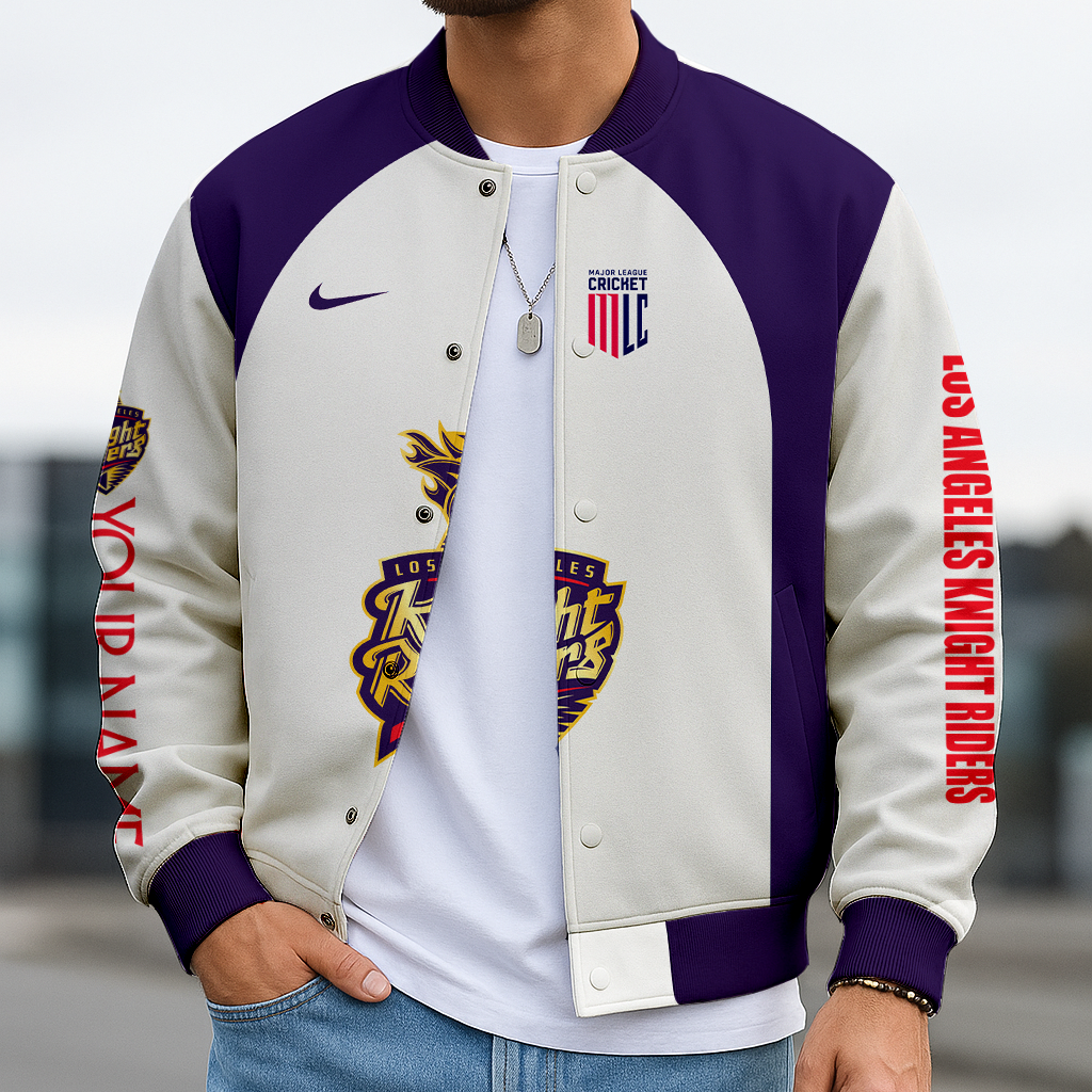 LIMITED EDITION - NEW CUSTOMIZED MLC04 LAK LOS ANGELES KNIGHT RIDERS SATIN VARSITY & BASEBALL JACKET