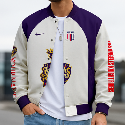 LIMITED EDITION - NEW CUSTOMIZED MLC04 LAK LOS ANGELES KNIGHT RIDERS SATIN VARSITY & BASEBALL JACKET