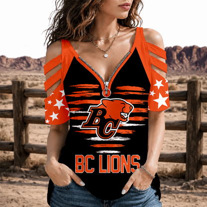 [FAN EXCLUSIVE] NEW CUSTOMIZED CFL05 BCL BC LIONS STRAPPY COLD-SHOULDER TOP