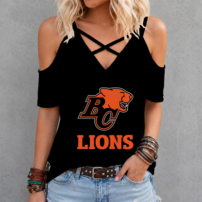 [FAN EXCLUSIVE] NEW CUSTOMIZED CFL05 BCL BC LIONS STRAPPY CRISS CROSS V-NECK TOP