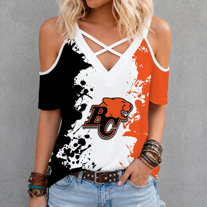 [FAN EXCLUSIVE] NEW CUSTOMIZED CFL05 BCL BC LIONS STRAPPY CRISS CROSS V-NECK TOP