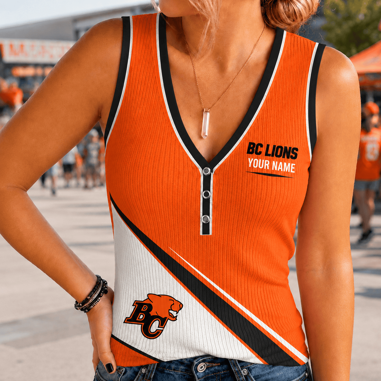 [FAN EXCLUSIVE] NEW CUSTOMIZED CFL05 BCL BC LIONS WOMEN'S V-NECK TANK TOP