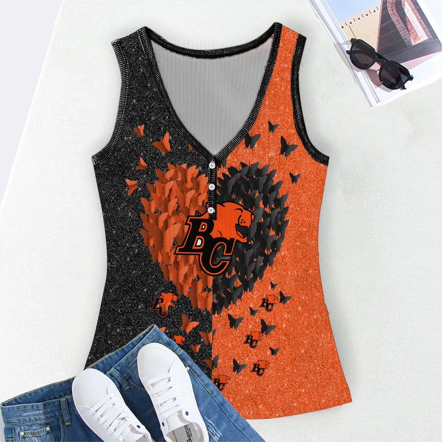 [FAN EXCLUSIVE] NEW CUSTOMIZED CFL05 BCL BC LIONS WOMEN'S V-NECK TANK TOP