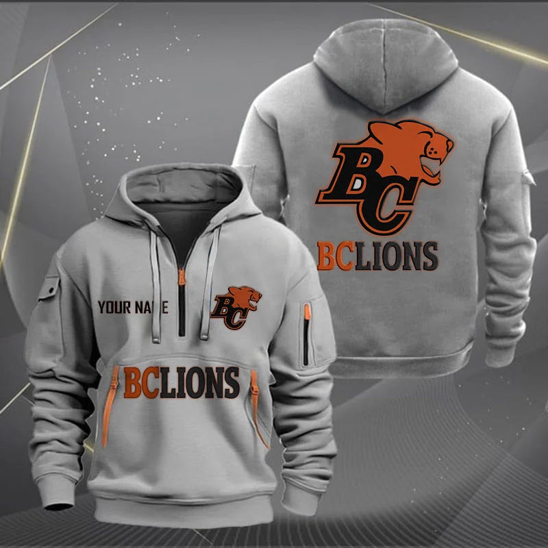 [FAN EXCLUSIVE] NEW CUSTOMIZED CFL05 BCL BC LIONS MUTICOLOR QUARTER ZIP HOODIE