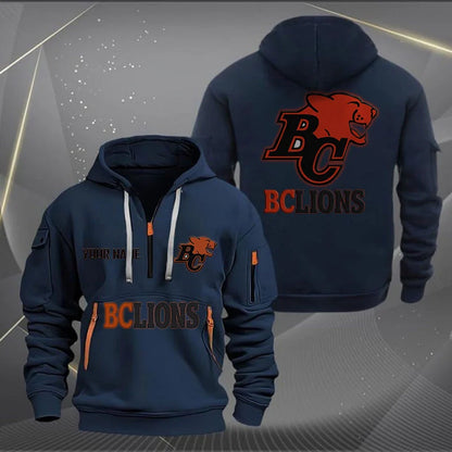 [FAN EXCLUSIVE] NEW CUSTOMIZED CFL05 BCL BC LIONS MUTICOLOR QUARTER ZIP HOODIE