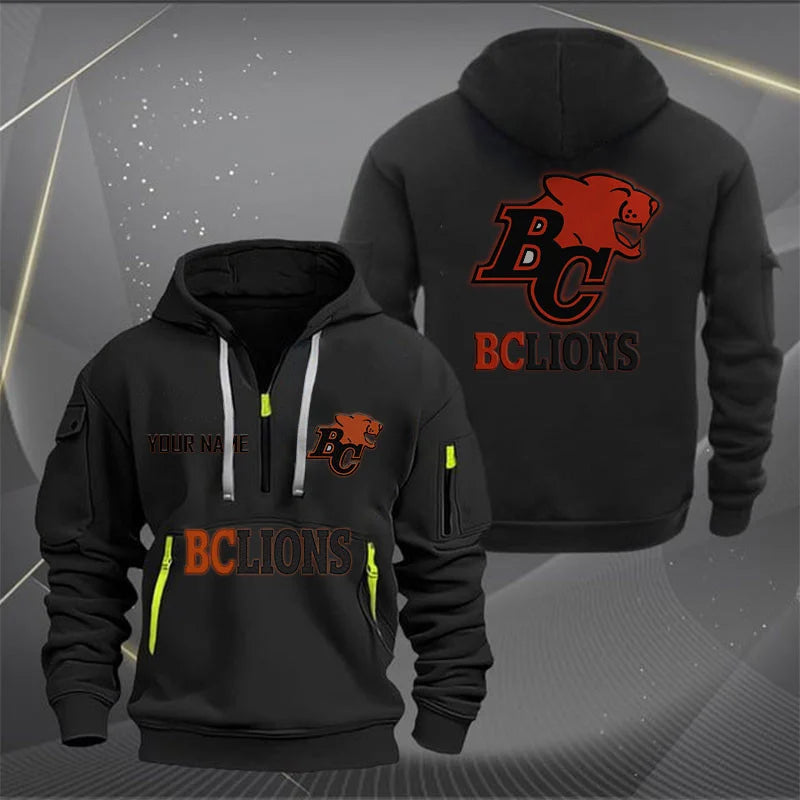 [FAN EXCLUSIVE] NEW CUSTOMIZED CFL05 BCL BC LIONS MUTICOLOR QUARTER ZIP HOODIE