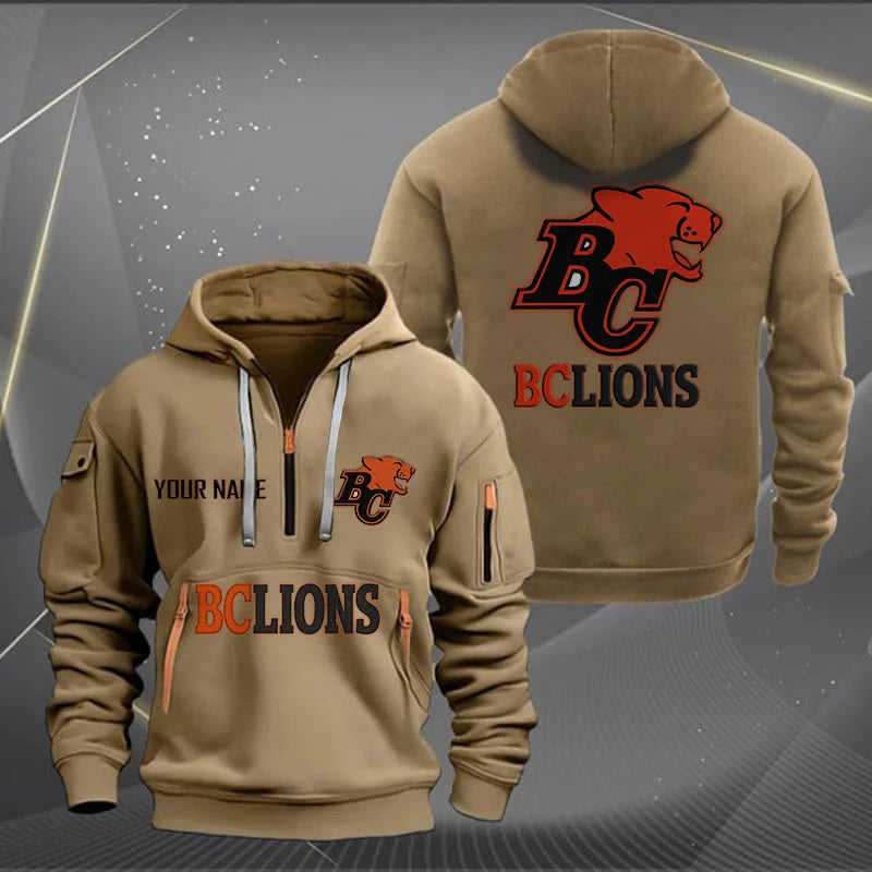 [FAN EXCLUSIVE] NEW CUSTOMIZED CFL05 BCL BC LIONS MUTICOLOR QUARTER ZIP HOODIE