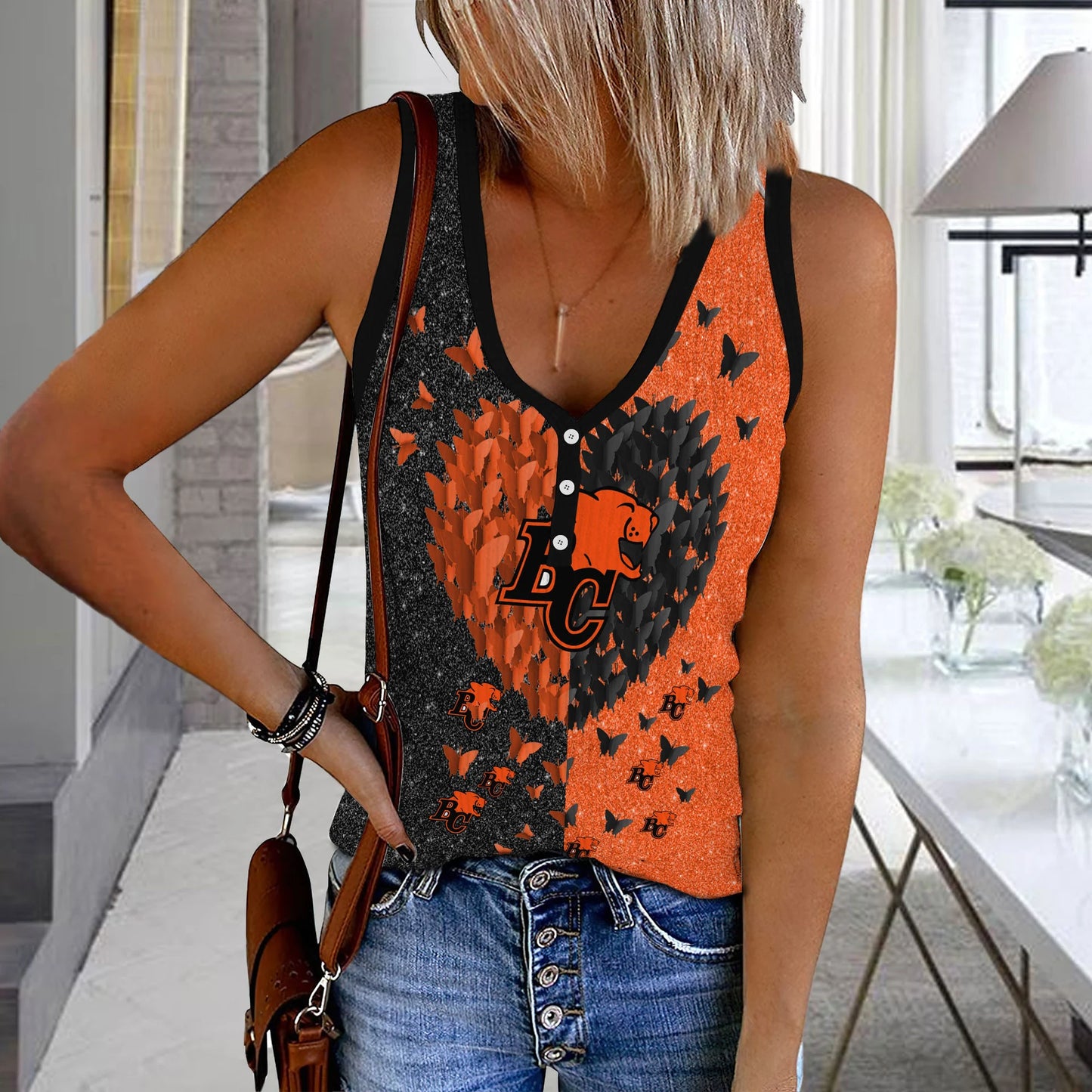 [FAN EXCLUSIVE] NEW CUSTOMIZED CFL05 BCL BC LIONS WOMEN'S V-NECK TANK TOP