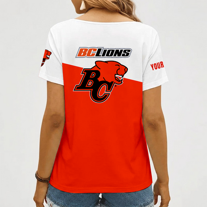 [FAN EXCLUSIVE] NEW CUSTOMIZED CFL05 BCL BC LIONS STRAPPY V-NECK FEMALE SHIRT