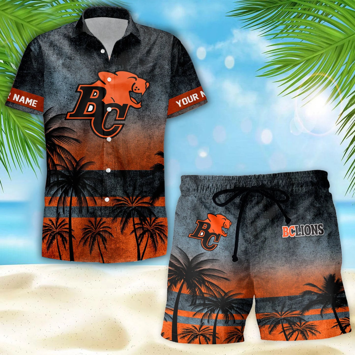 [FAN EXCLUSIVE] NEW CUSTOMIZED CFL05 BCL BC LIONS HAWAIIAN SHIRT & SHORTS SET