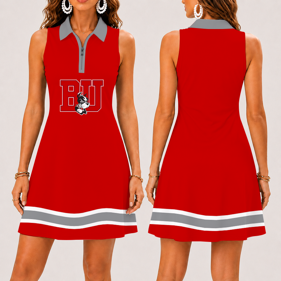 [FAN FAVORITE] NEW CUSTOMIZED NCAA MFF05 BUT BOSTON UNIVERSITY TERRIERS WOMEN'S ZIP SLEEVELESS POLO DRESS