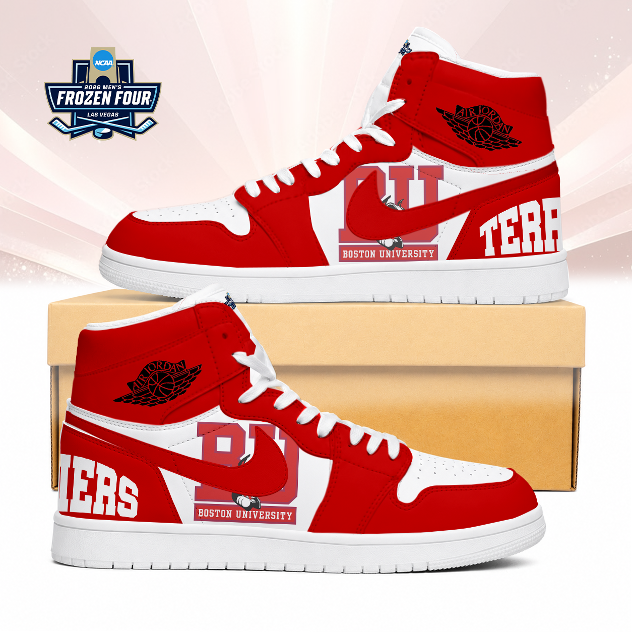 LIMITED EDITION - NEW CUSTOMIZED NCAA MFF05 BUT BOSTON UNIVERSITY TERRIERS AIR JORDAN SNEAKERS