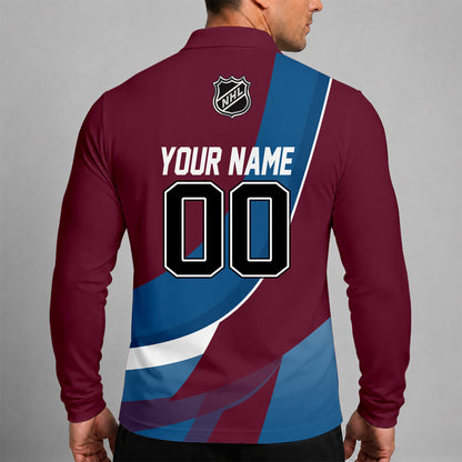 [SUPER SALE] NEW CUSTOMIZED NHL05 CAL COLORADO AVALANCHE MEN LONG SLEEVE POLO