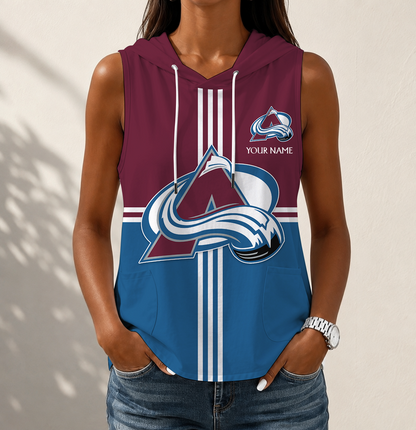 VIRAL EDITION - NEW CUSTOMIZED NHL05 CAL COLORADO AVALANCHE WOMEN'S SLEEVELESS HOODED POCKET TANK TOP