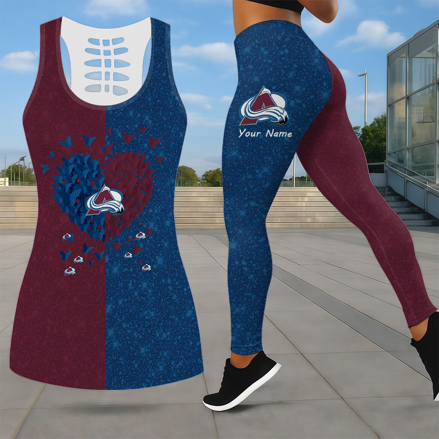 LIMITED EDITION - NEW CUSTOMIZED NHL05 CAL COLORADO AVALANCHE LEGGINGS & HOLLOW TANK TOP SET