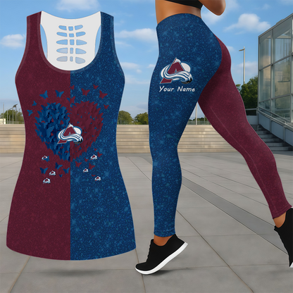 LIMITED EDITION - NEW CUSTOMIZED NHL05 CAL COLORADO AVALANCHE LEGGINGS & HOLLOW TANK TOP SET