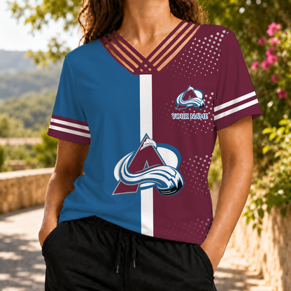 ELITE EDITION - NEW CUSTOMIZED NHL05 CAL COLORADO AVALANCHE V-NECK SHIRT