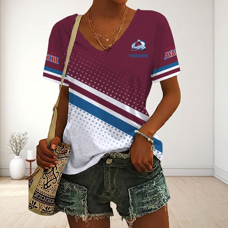 LIMITED EDITION - NEW CUSTOMIZED NHL05 CAL COLORADO AVALANCHE V-NECK FEMALE SHIRT