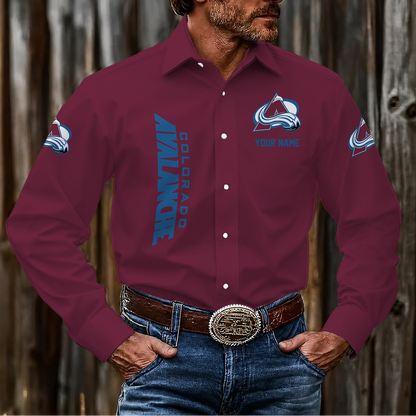 LIMITED EDITION - NEW CUSTOMIZED NHL05 CAL COLORADO AVALANCHE MEN'S LONG SLEEVE BUTTON-UP SHIRT