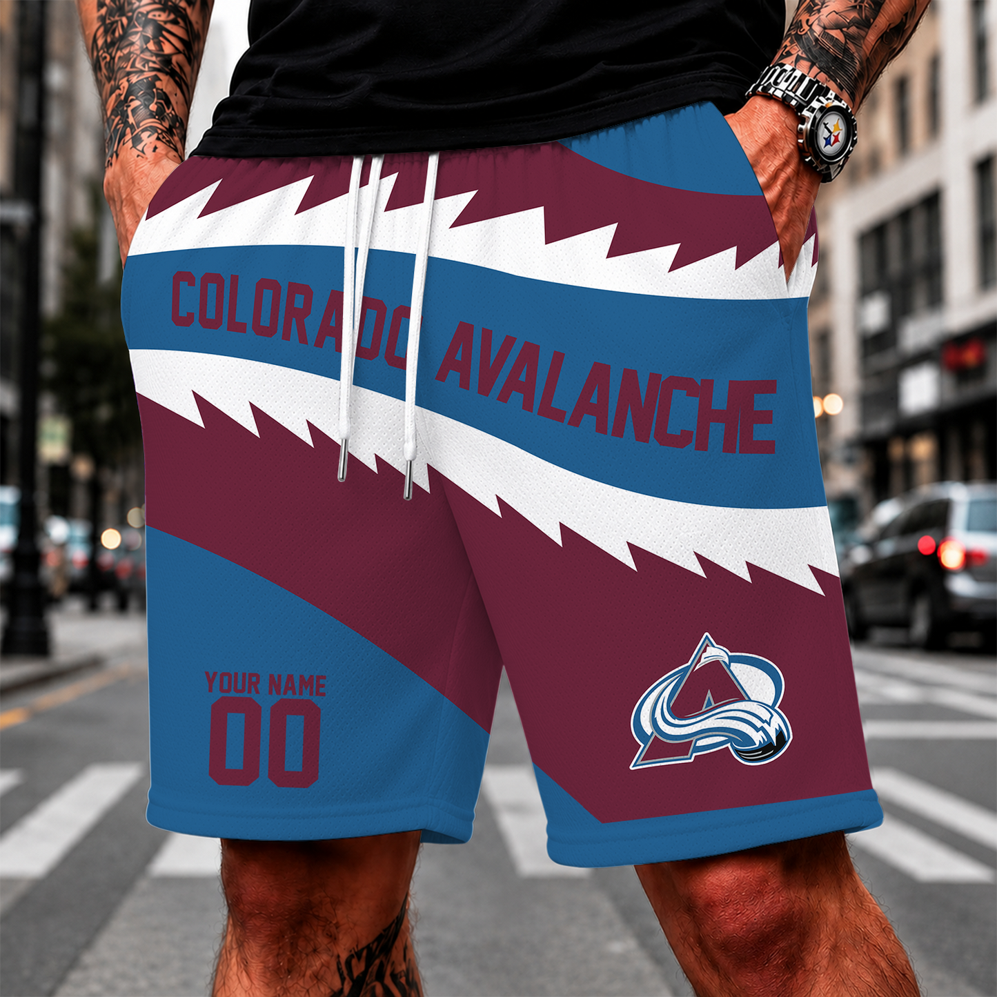 [SUPER SALE] NEW CUSTOMIZED NHL05 CAL COLORADO AVALANCHE SHORT PANTS