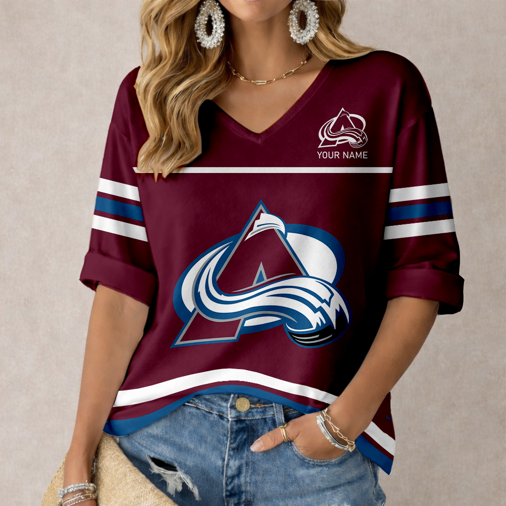 LIMITED EDITION - NEW CUSTOMIZED NHL05 CAL COLORADO AVALANCHE WOMEN'S HEART V-NECK LONG SLEEVE SHIRT