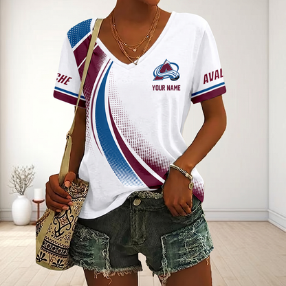 LIMITED EDITION - NEW CUSTOMIZED NHL05 CAL COLORADO AVALANCHE V-NECK FEMALE SHIRT