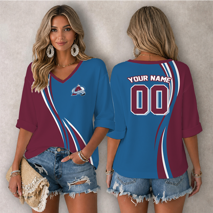 LIMITED EDITION - NEW CUSTOMIZED NHL05 CAL COLORADO AVALANCHE WOMEN'S HEART V-NECK LONG SLEEVE SHIRT