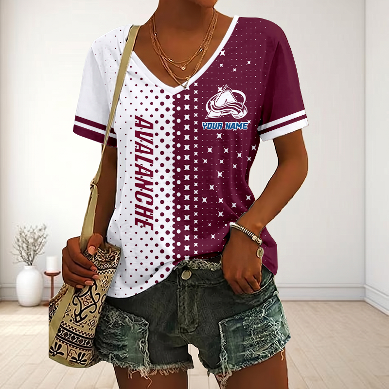 LIMITED EDITION - NEW CUSTOMIZED NHL05 CAL COLORADO AVALANCHE V-NECK FEMALE SHIRT