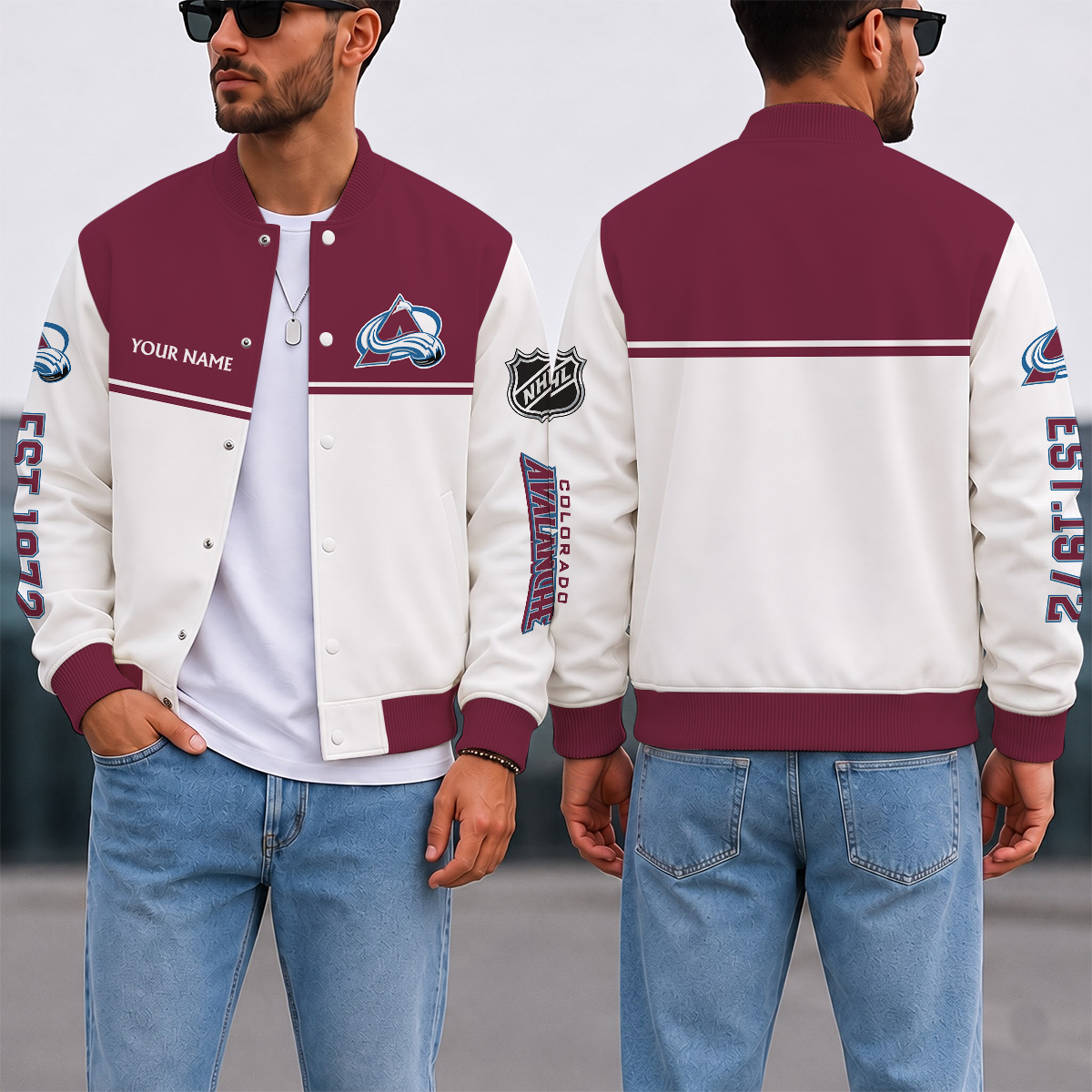 EXCLUSIVE EDITION - NEW CUSTOMIZED NHL05 CAL COLORADO AVALANCHE SATIN VARSITY JACKET & BASEBALL JACKET