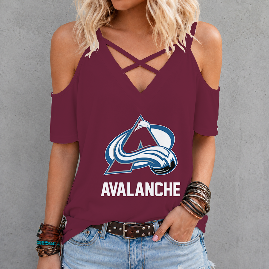 LIMITED EDITION - NEW CUSTOMIZED NHL05 CAL COLORADO AVALANCHE CRISS CROSS V-NECK TOP