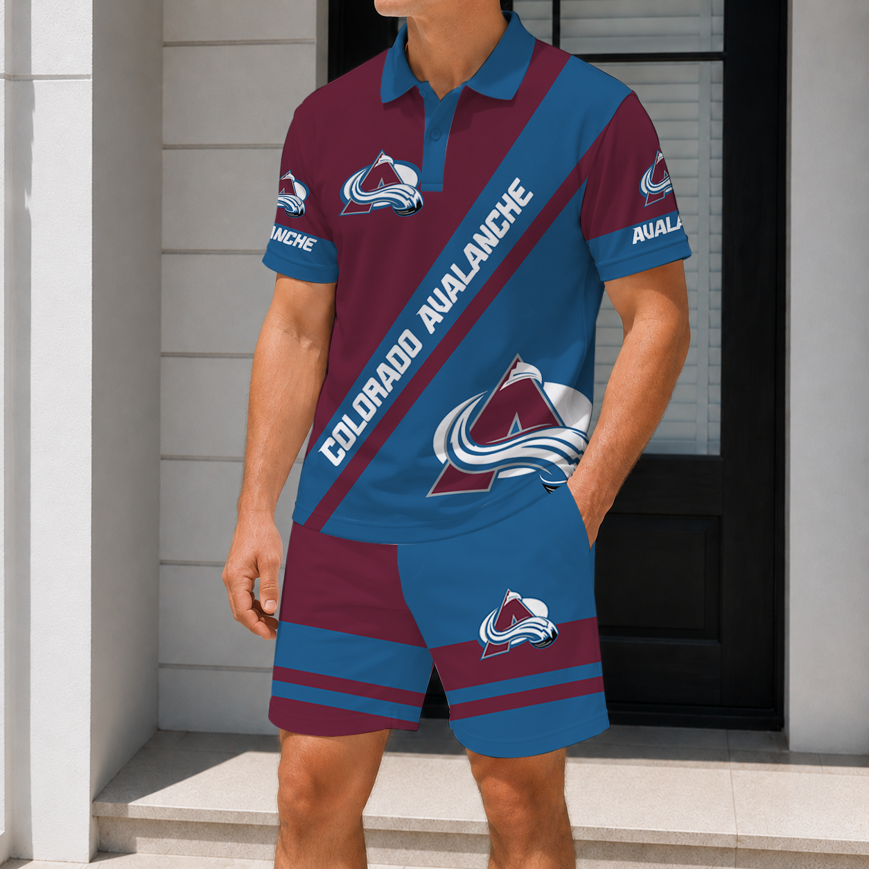 LIMITED EDITION - NEW CUSTOMIZED NHL05 CAL COLORADO AVALANCHE POLO & SHORT PANTS SET