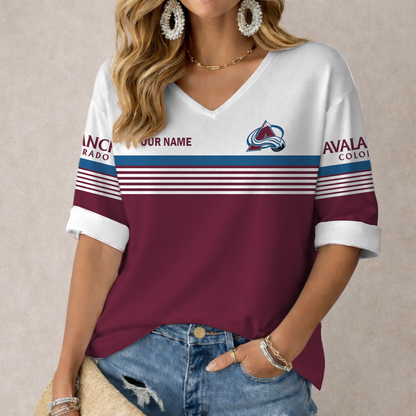 SPECIAL EDITION - NEW CUSTOMIZED NHL05 CAL COLORADO AVALANCHE WOMEN'S HEART V-NECK LONG SLEEVE SHIRT