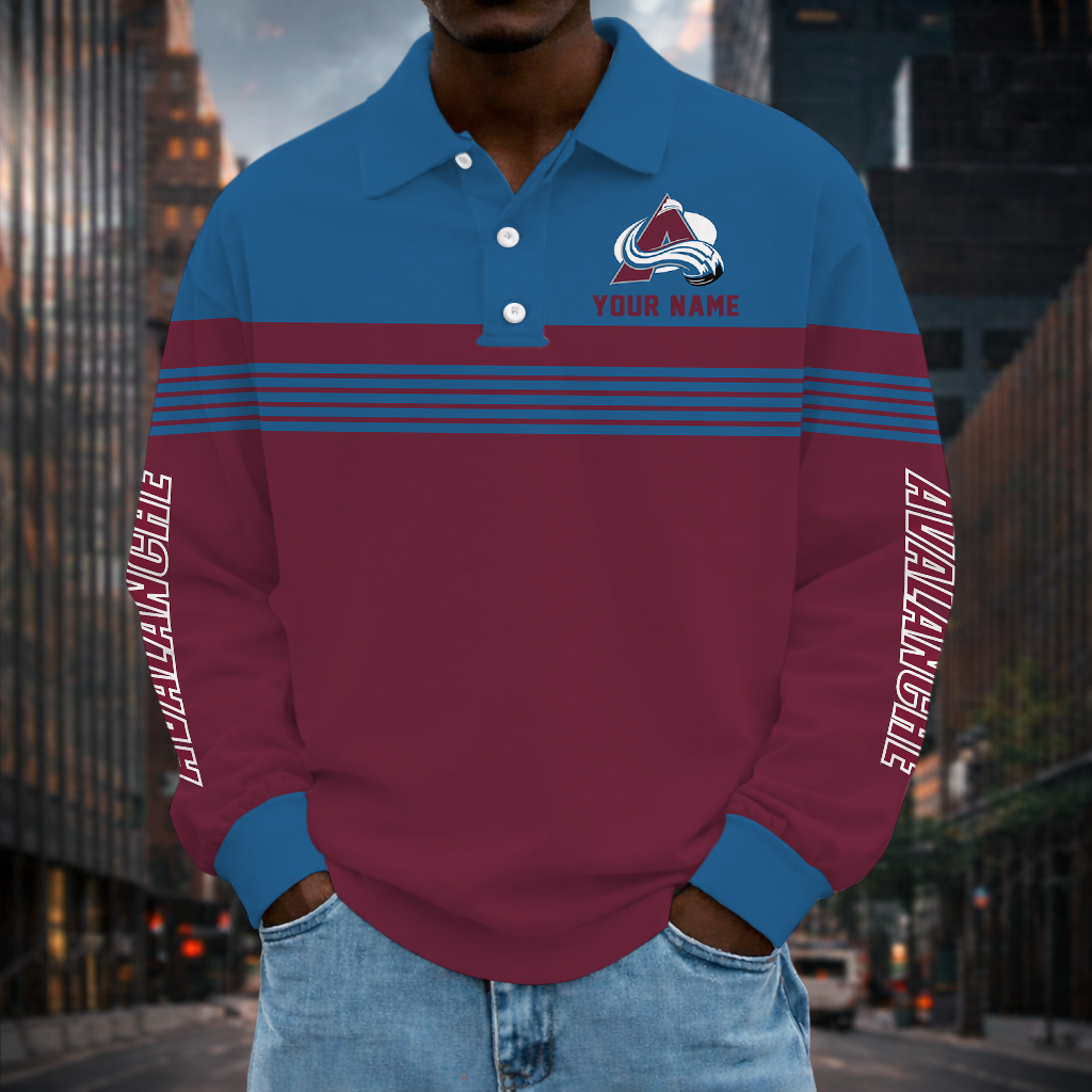 SPECIAL EDITION - NEW CUSTOMIZED NHL05 CAL COLORADO AVALANCHE MEN LONG SLEEVE POLO