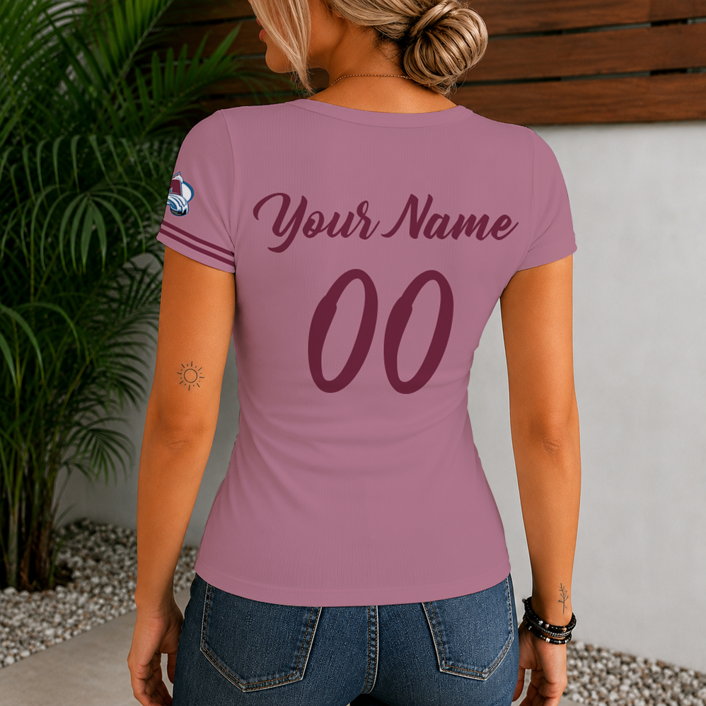 [SUPER SALE] NEW CUSTOMIZED NHL05 CAL COLORADO AVALANCHE WOMEN'S SHORT SLEEVE HENLEY T-SHIRT